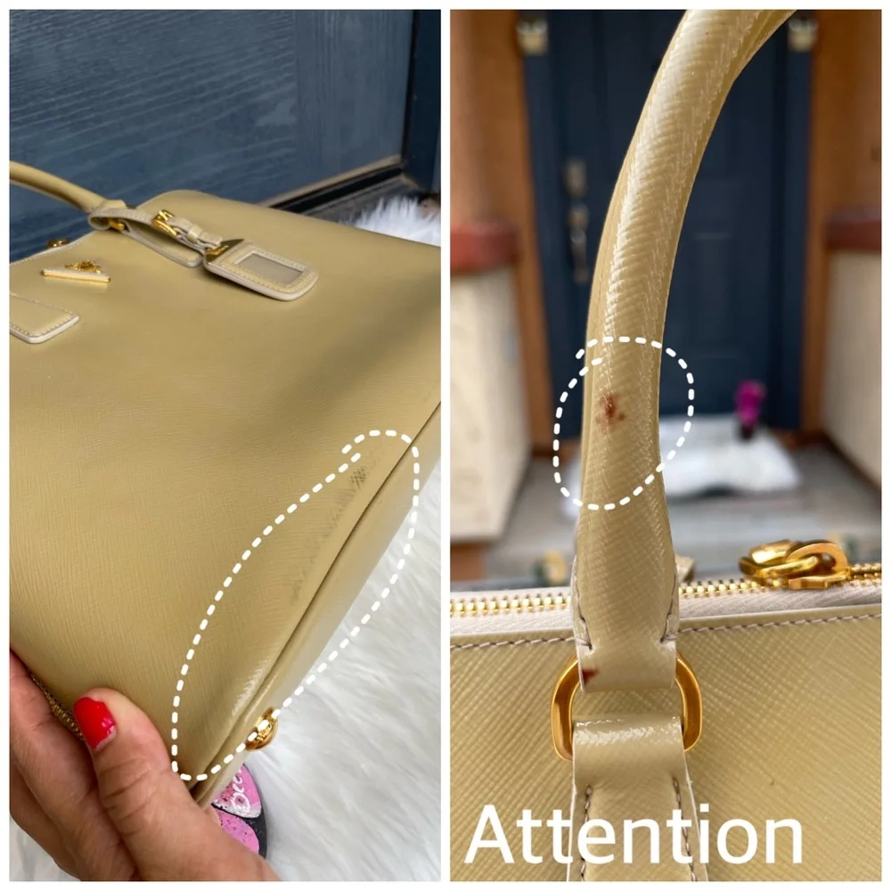 Auth PRADA Beige Saffiano Patent Leather Large Promenade Satchel - Picture 12 of 17